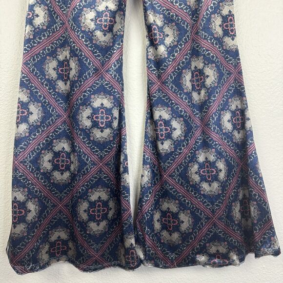 Band Of Gypsies Velvet Floral Mandala Flare Leg Bell Bottom Pants Blue Purple M - Picture 12 of 15